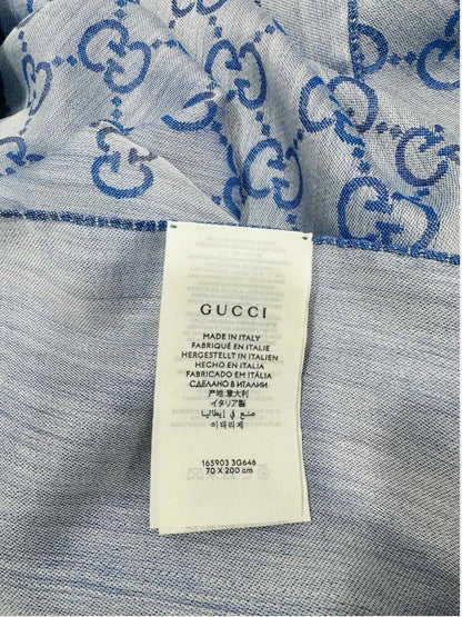 Pre - loved GUCCI GG Blue & White Scarf at Reems Closet