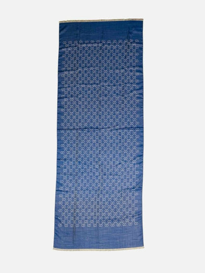 Pre - loved GUCCI GG Blue & White Scarf at Reems Closet