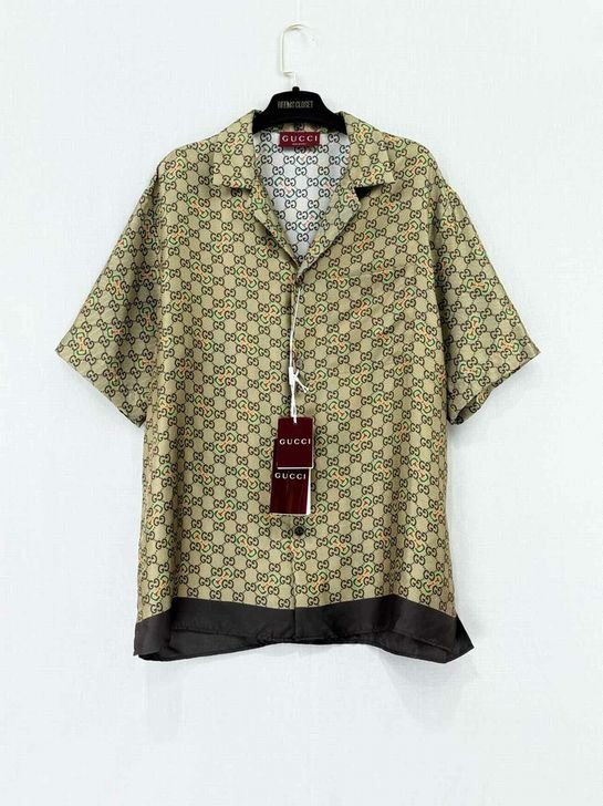 Pre - loved GUCCI GG Horsebit Beige Multicolor Shirt at Reems Closet