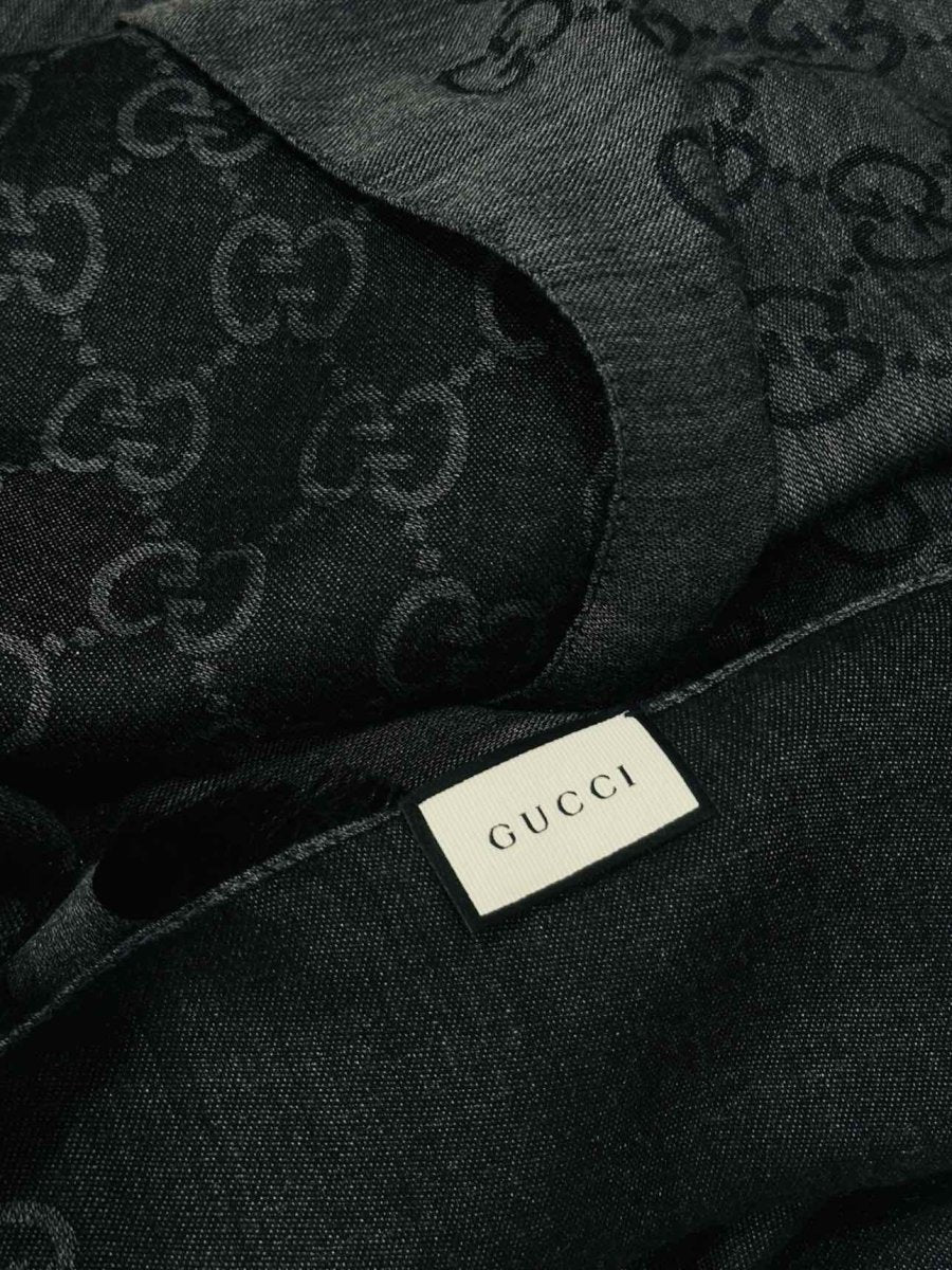 Pre - loved GUCCI GG Jacquard Grey & Black Scarf at Reems Closet