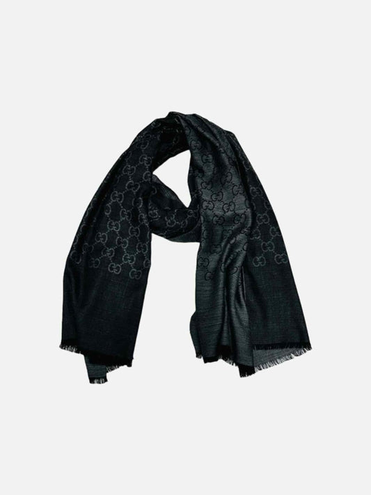 Pre - loved GUCCI GG Jacquard Grey & Black Scarf at Reems Closet