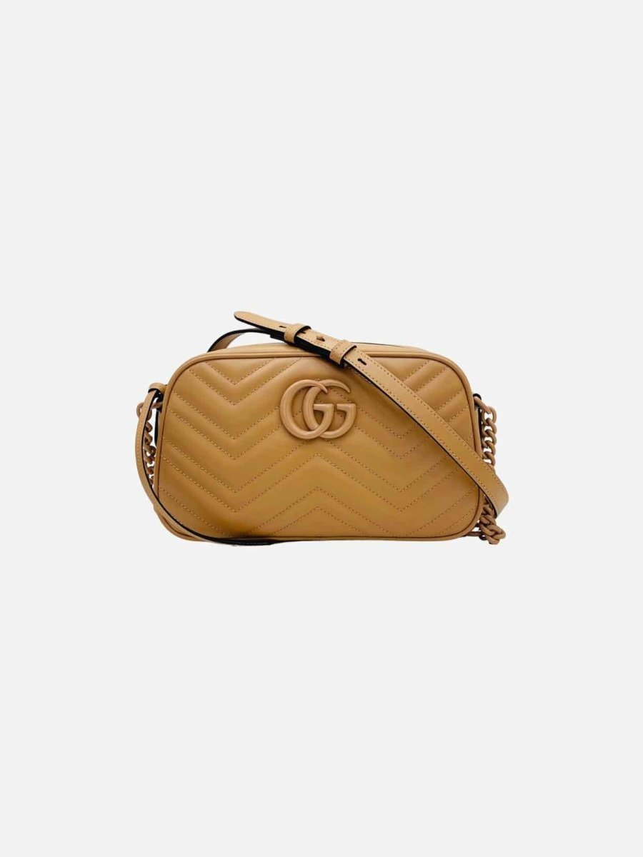 Pre - loved GUCCI GG Marmont Beige Chevron Shoulder Bag at Reems Closet