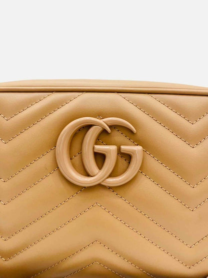 Pre - loved GUCCI GG Marmont Beige Chevron Shoulder Bag at Reems Closet