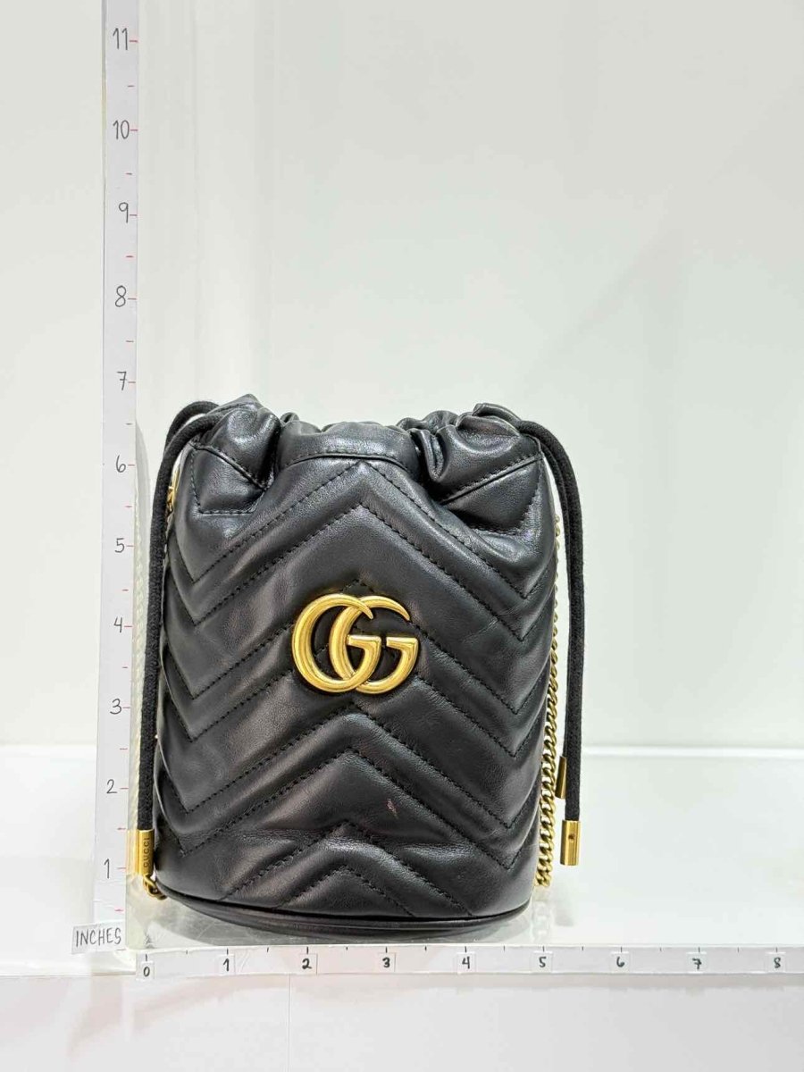 Pre-loved GUCCI GG Marmont Black Chevron Bucket Bag at Reems Closet