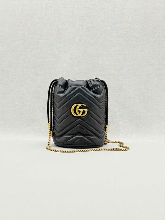 Pre-loved GUCCI GG Marmont Black Chevron Bucket Bag at Reems Closet