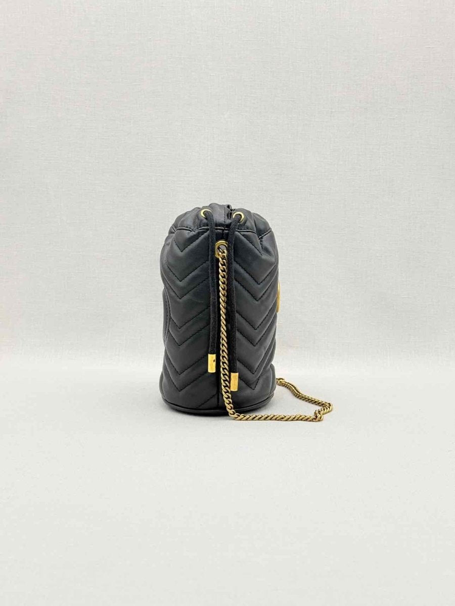 Pre-loved GUCCI GG Marmont Black Chevron Bucket Bag at Reems Closet