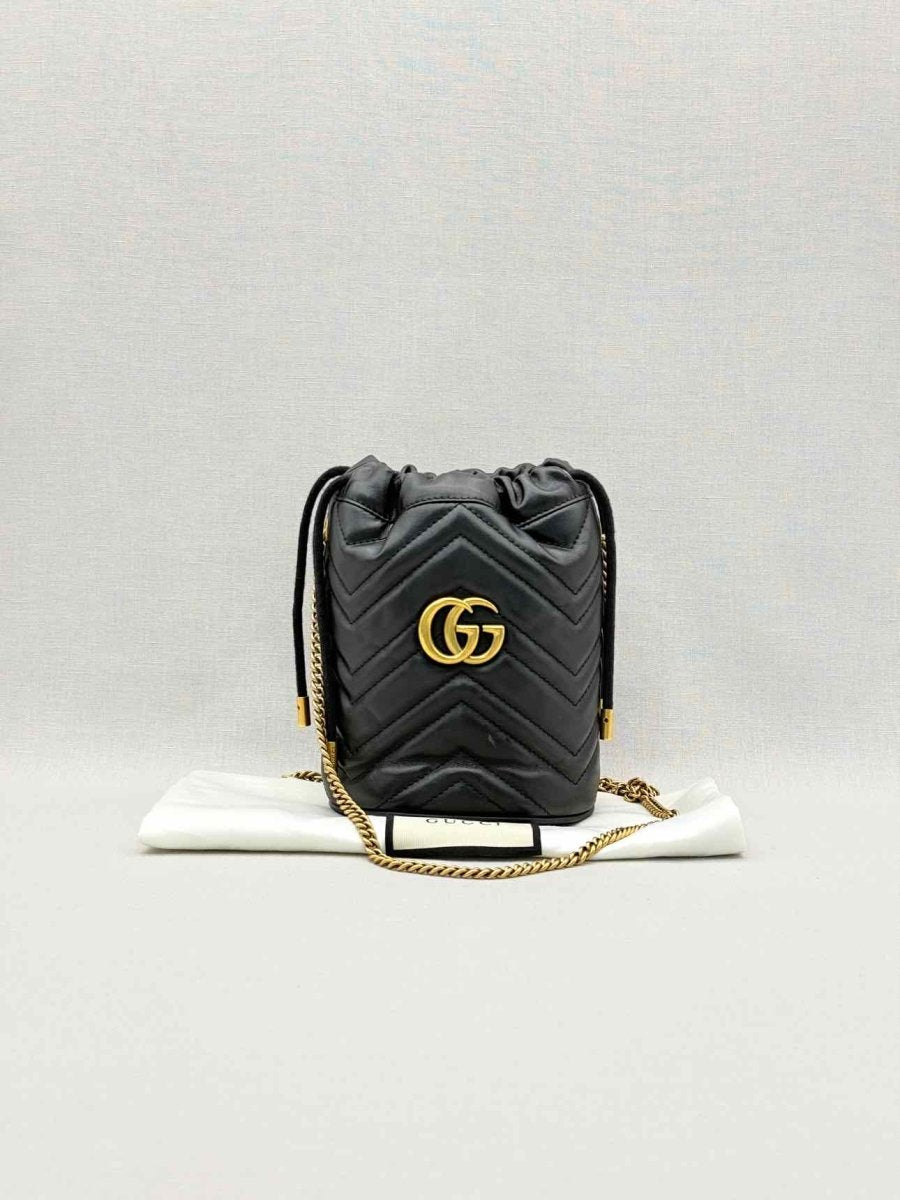 Pre-loved GUCCI GG Marmont Black Chevron Bucket Bag at Reems Closet