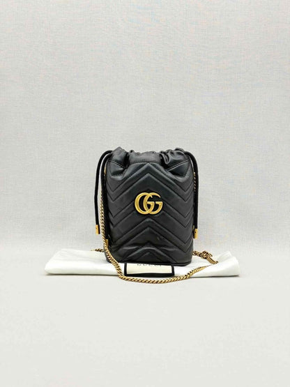 Pre-loved GUCCI GG Marmont Black Chevron Bucket Bag at Reems Closet