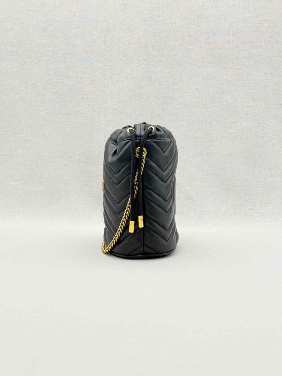 Pre-loved GUCCI GG Marmont Black Chevron Bucket Bag at Reems Closet