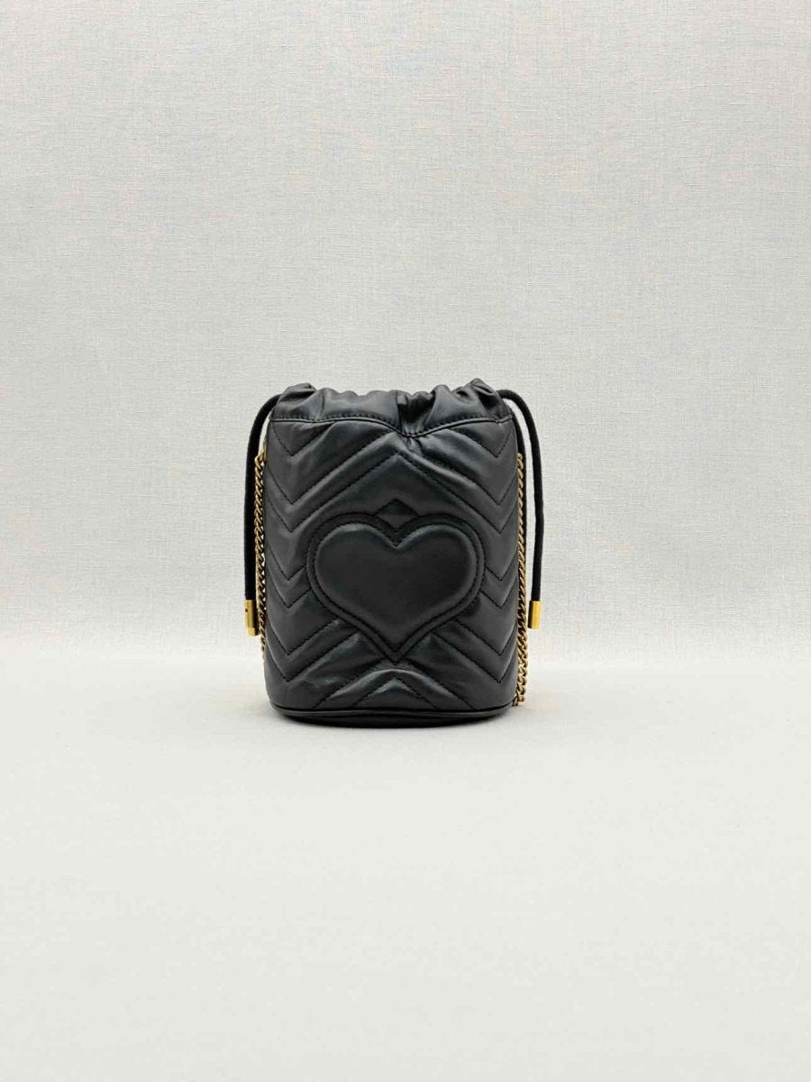 Pre-loved GUCCI GG Marmont Black Chevron Bucket Bag at Reems Closet