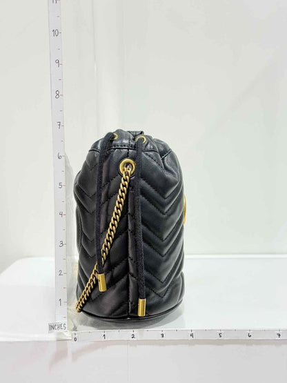 Pre-loved GUCCI GG Marmont Black Chevron Bucket Bag at Reems Closet