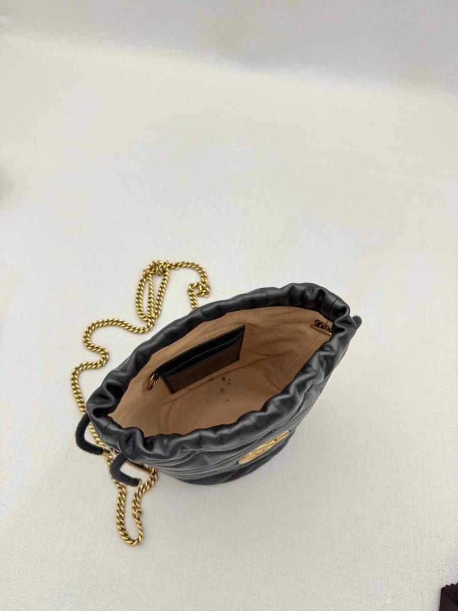 Pre-loved GUCCI GG Marmont Black Chevron Bucket Bag at Reems Closet