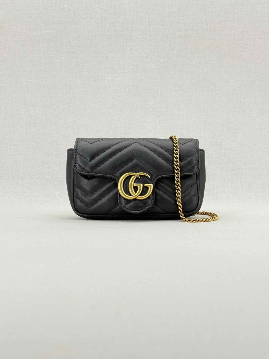 Pre - loved GUCCI GG Marmont Black Chevron Crossbody at Reems Closet