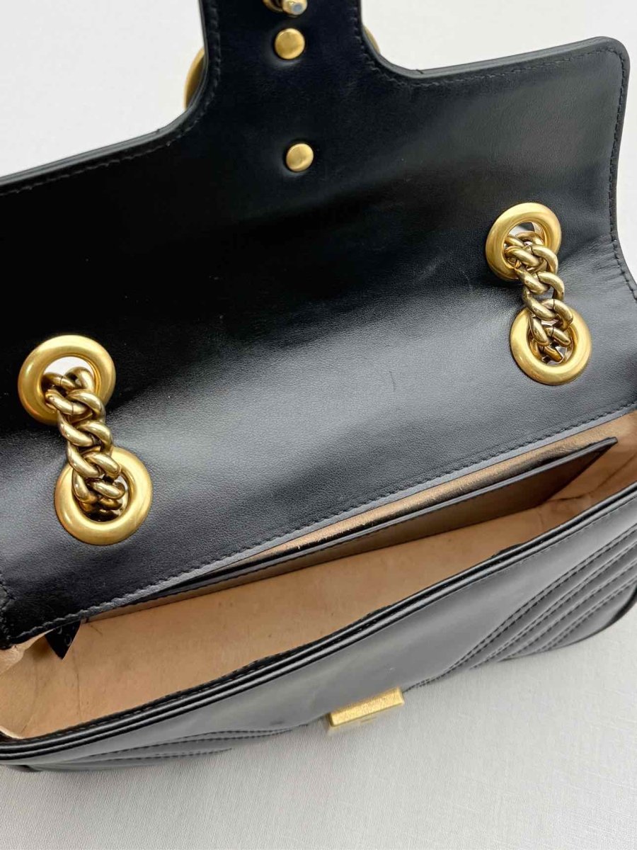 Pre-loved GUCCI GG Marmont Black Chevron Quilted Shoulder Bag at Reems Closet