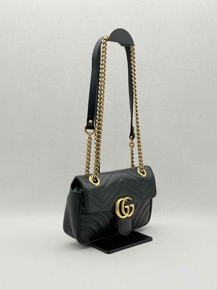 Pre-loved GUCCI GG Marmont Black Chevron Quilted Shoulder Bag at Reems Closet