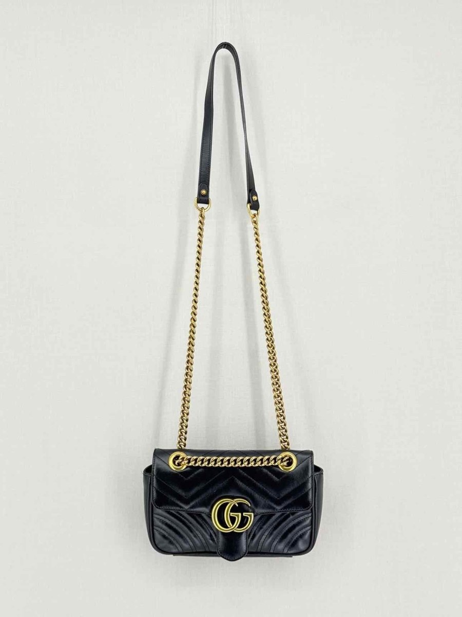 Pre-loved GUCCI GG Marmont Black Chevron Quilted Shoulder Bag at Reems Closet