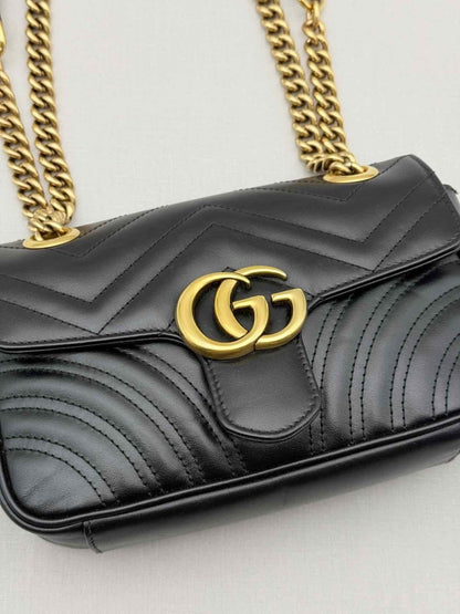 Pre-loved GUCCI GG Marmont Black Chevron Quilted Shoulder Bag at Reems Closet