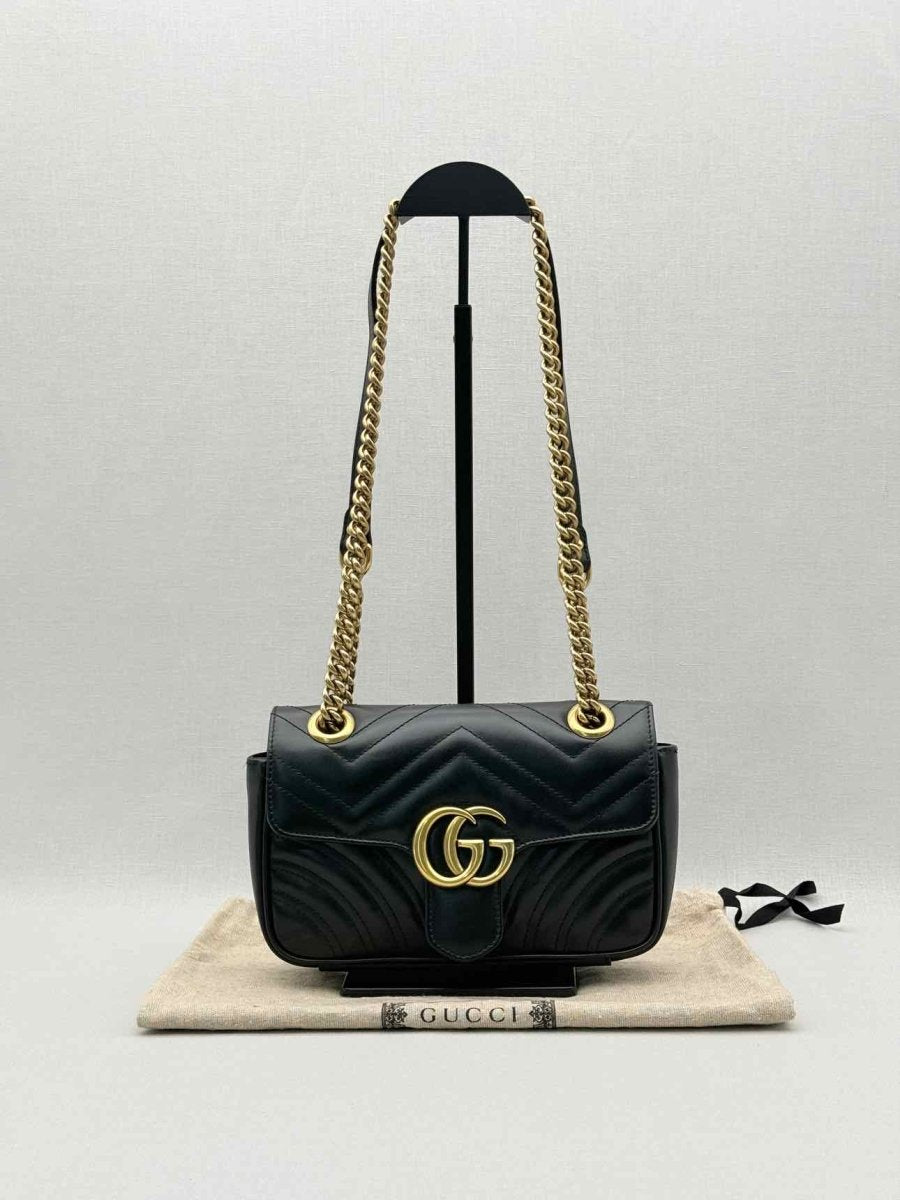 Pre-loved GUCCI GG Marmont Black Chevron Quilted Shoulder Bag at Reems Closet