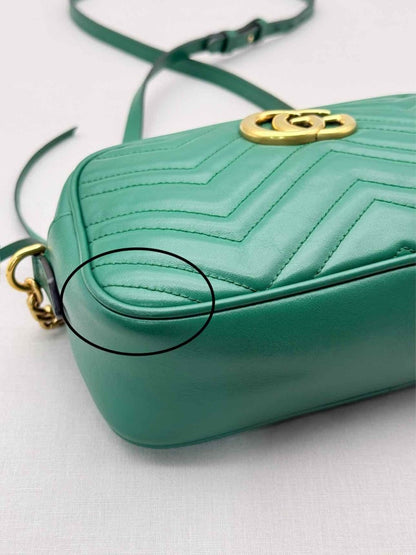 Pre-loved GUCCI GG Marmont Camera Green Chevron Crossbody at Reems Closet