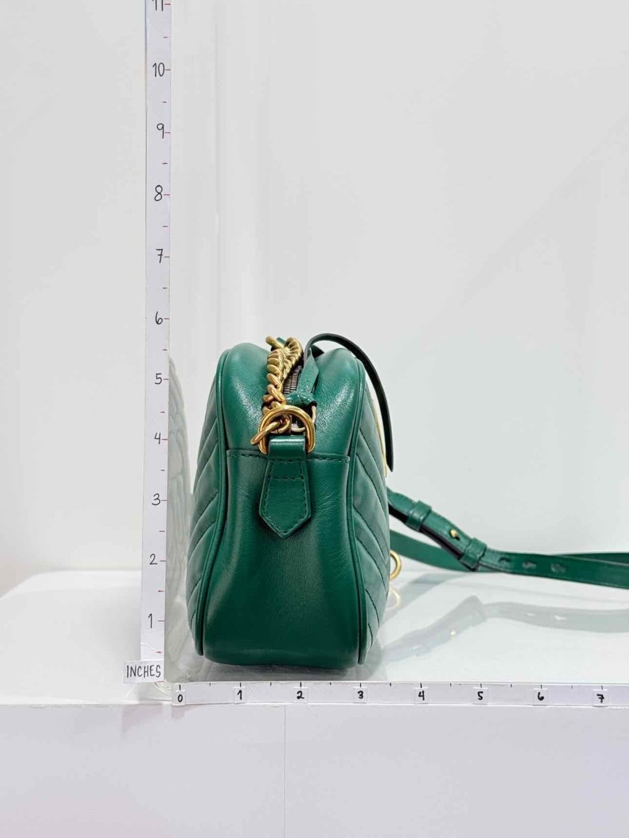 Pre-loved GUCCI GG Marmont Camera Green Chevron Crossbody at Reems Closet