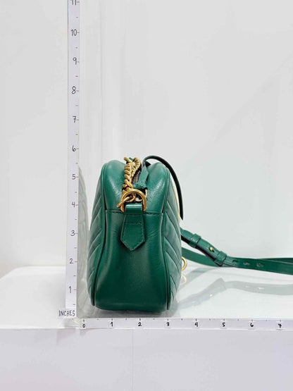 Pre-loved GUCCI GG Marmont Camera Green Chevron Crossbody at Reems Closet