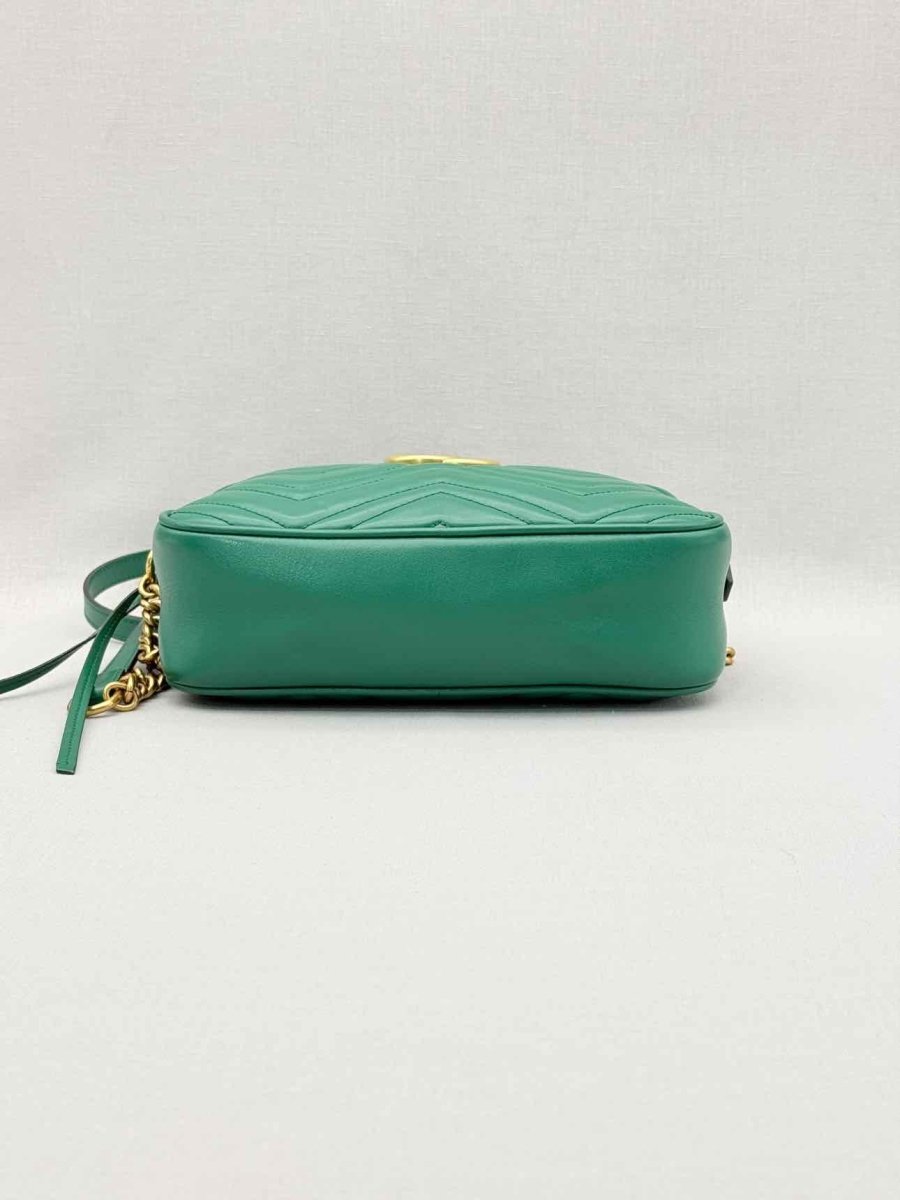 Pre-loved GUCCI GG Marmont Camera Green Chevron Crossbody at Reems Closet
