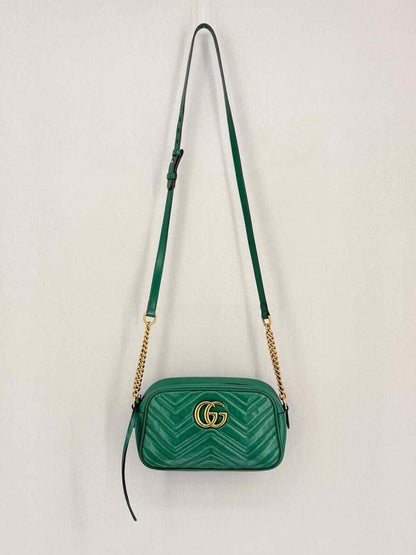 Pre-loved GUCCI GG Marmont Camera Green Chevron Crossbody at Reems Closet