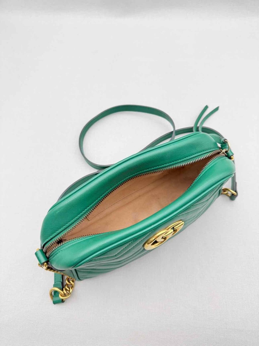 Pre-loved GUCCI GG Marmont Camera Green Chevron Crossbody at Reems Closet