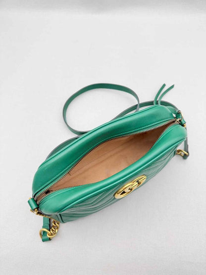 Pre-loved GUCCI GG Marmont Camera Green Chevron Crossbody at Reems Closet