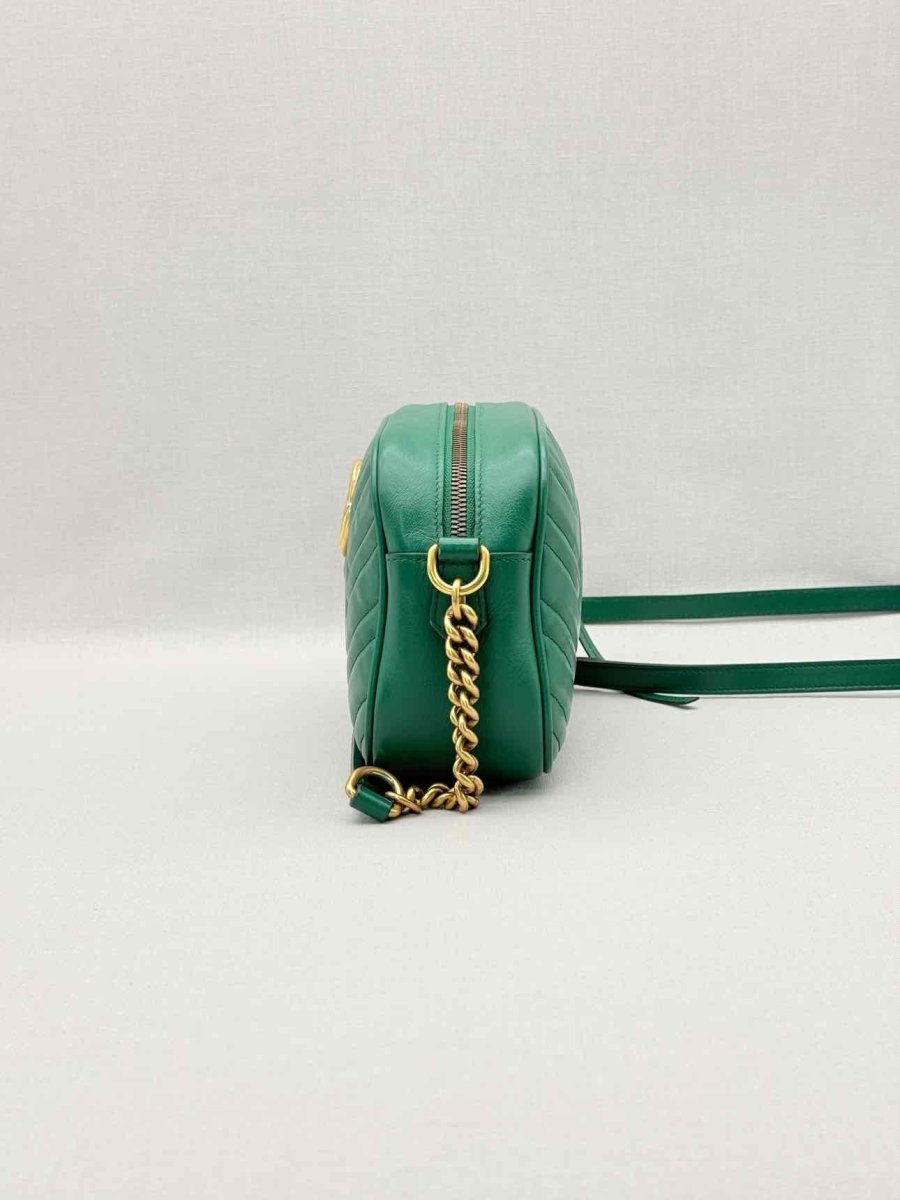 Pre-loved GUCCI GG Marmont Camera Green Chevron Crossbody at Reems Closet