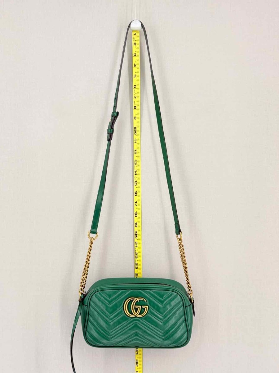Pre-loved GUCCI GG Marmont Camera Green Chevron Crossbody at Reems Closet