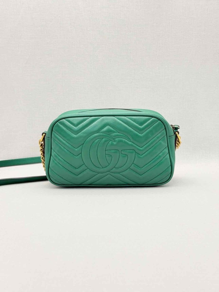 Pre-loved GUCCI GG Marmont Camera Green Chevron Crossbody at Reems Closet