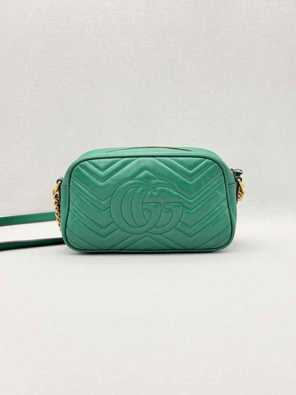 Pre-loved GUCCI GG Marmont Camera Green Chevron Crossbody at Reems Closet