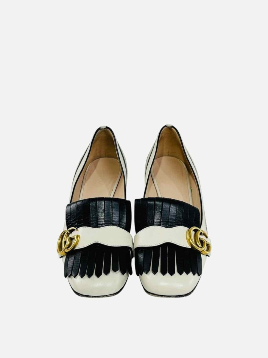 Pre - loved GUCCI GG Marmont Cream & Black Pumps 38 at Reems Closet