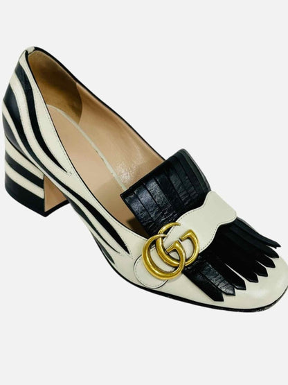 Pre - loved GUCCI GG Marmont Cream & Black Pumps 38 at Reems Closet