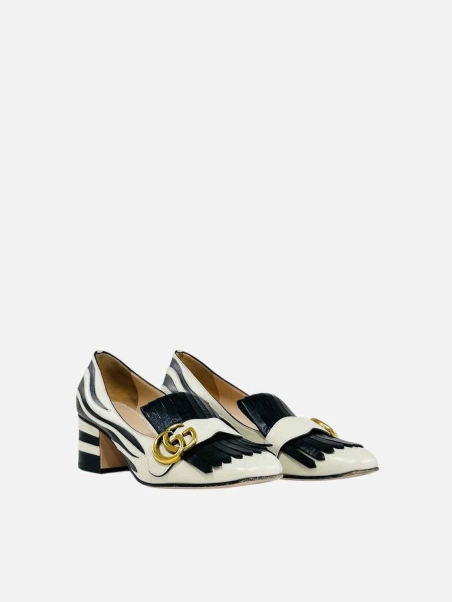 Pre - loved GUCCI GG Marmont Cream & Black Pumps 38 at Reems Closet