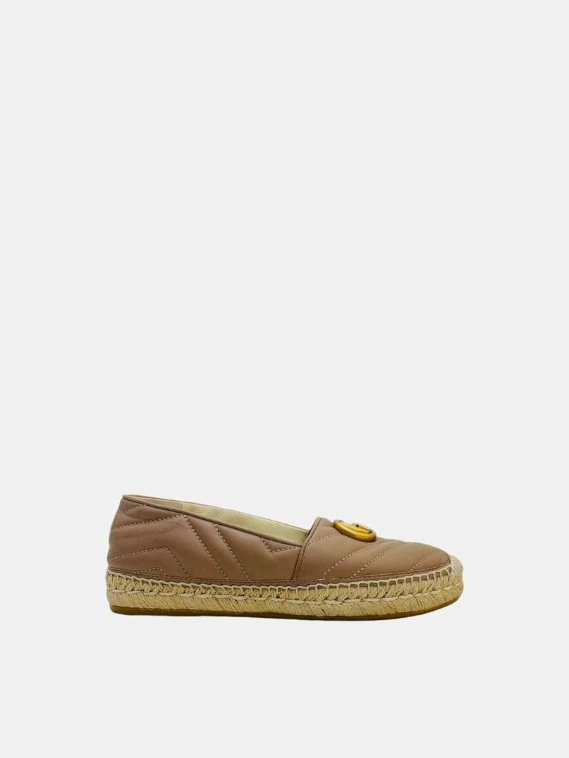 GUCCI GG Marmont Espadrille Camel Quilted Flats 35