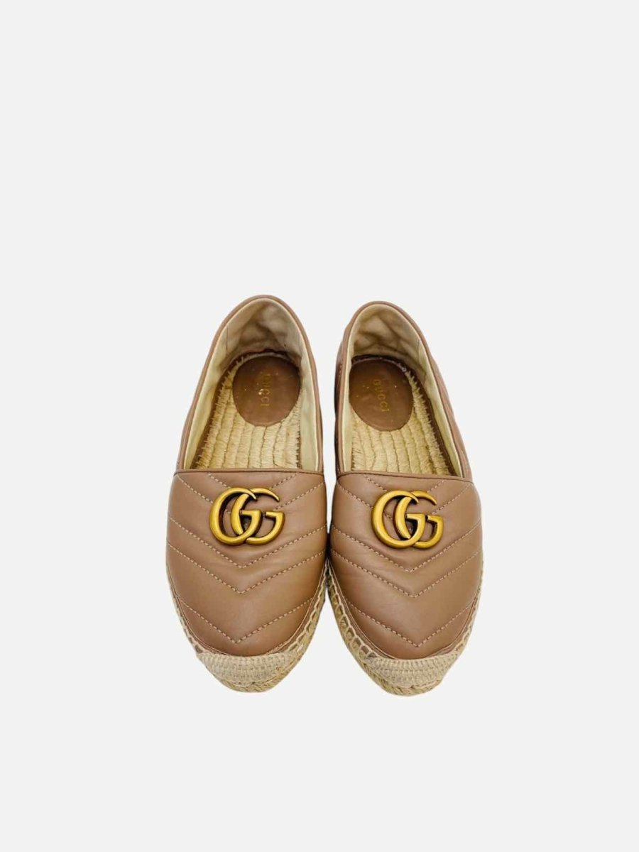 Pre - loved GUCCI GG Marmont Espadrille Camel Quilted Flats 35 at Reems Closet