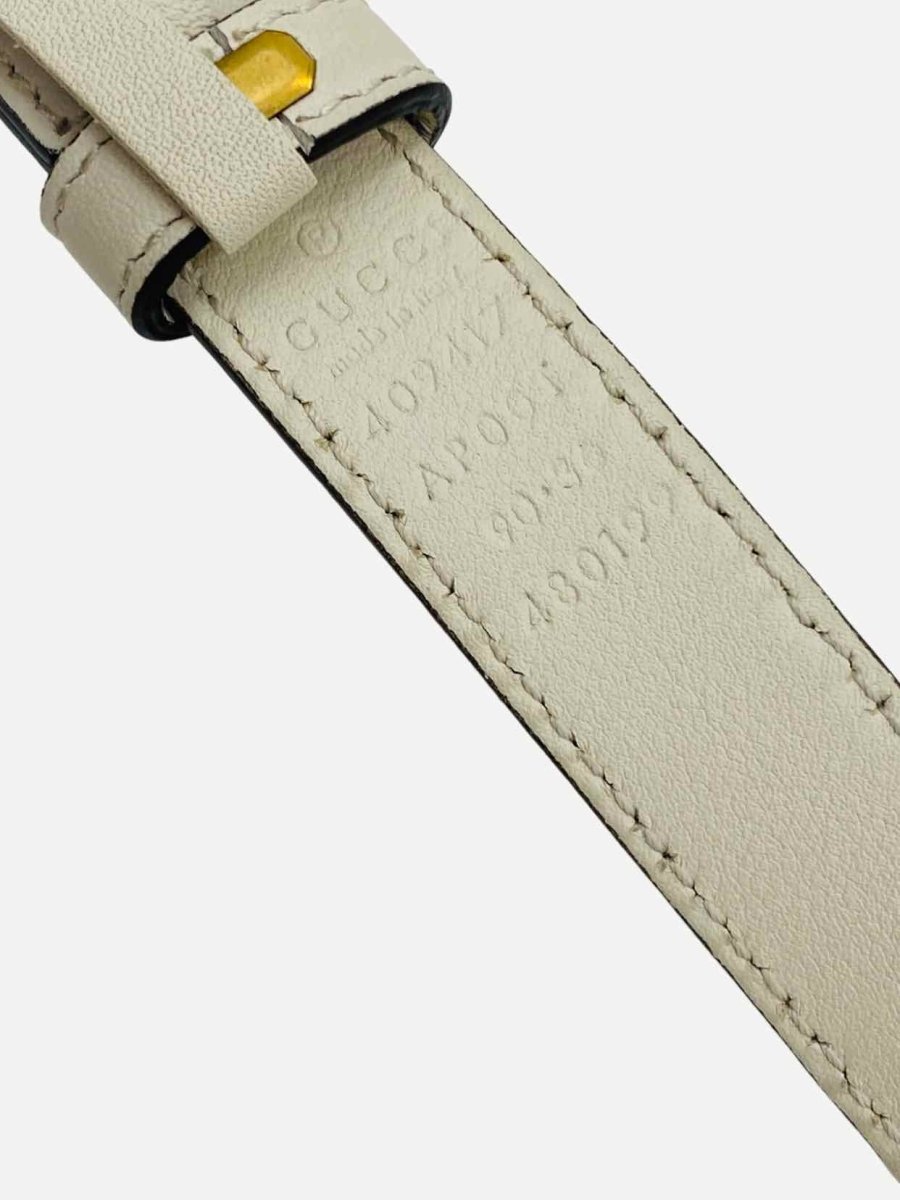 Pre - loved GUCCI GG Marmont White Belt at Reems Closet