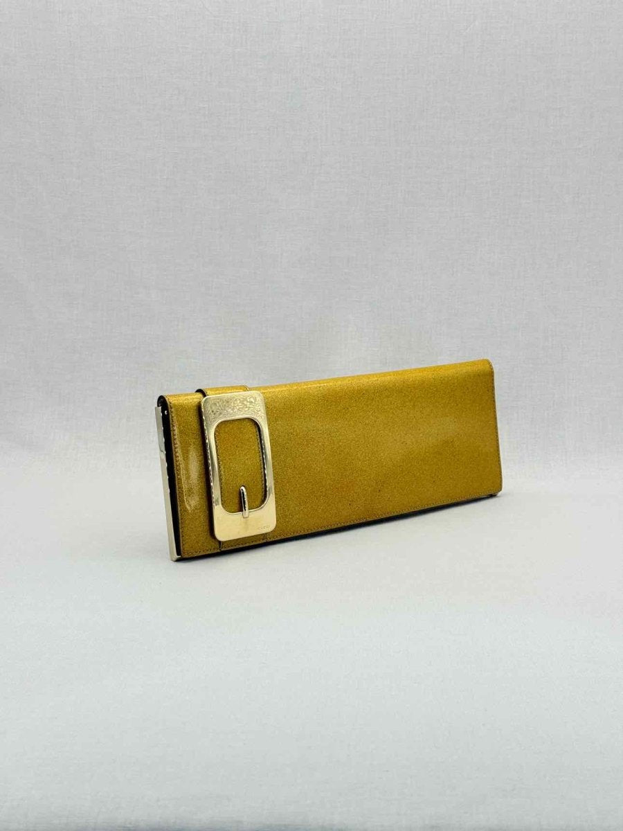 Pre - loved GUCCI GG Romy Gold Clutch at Reems Closet
