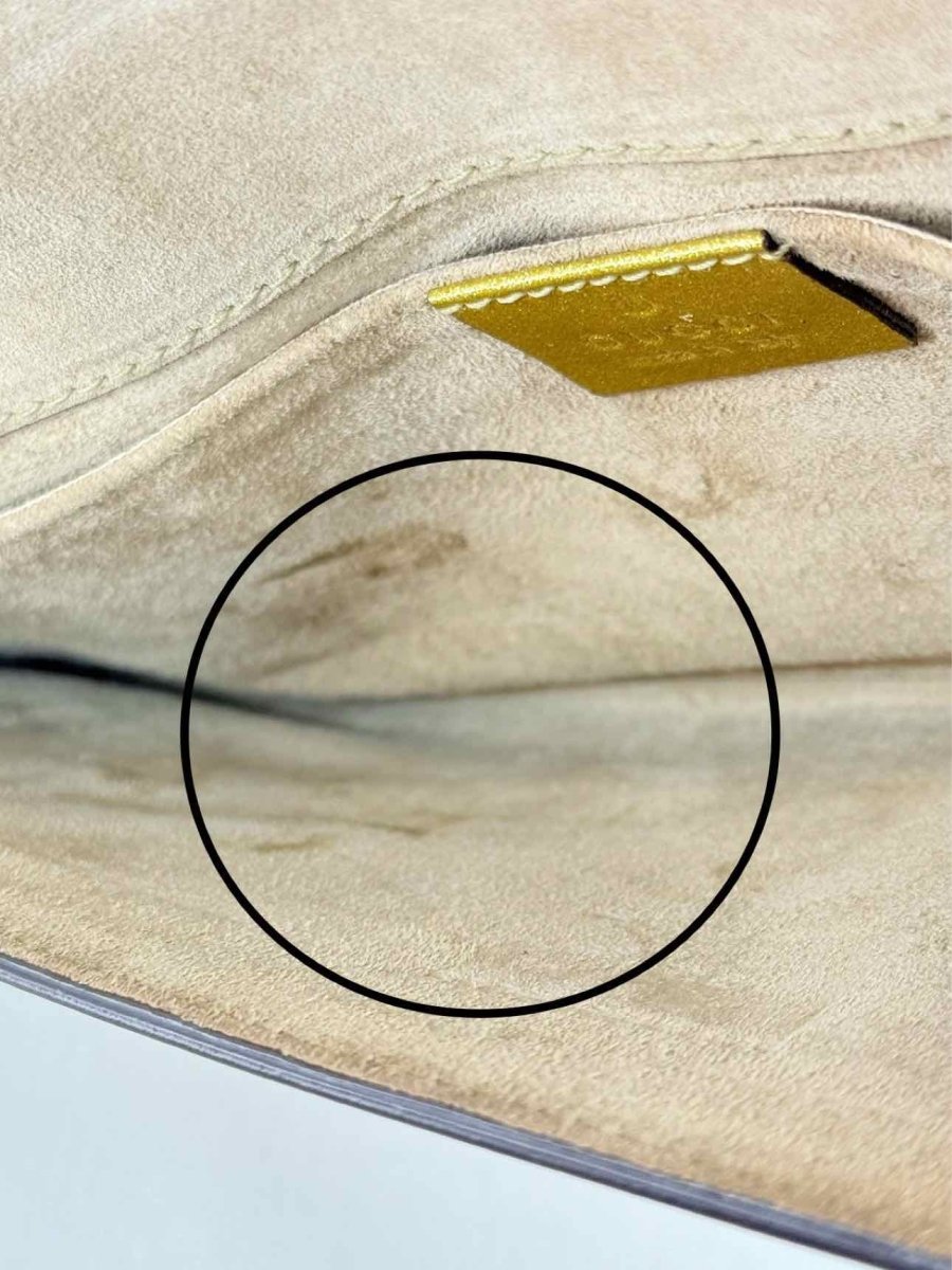 Pre - loved GUCCI GG Romy Gold Clutch at Reems Closet