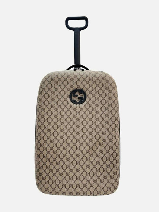 Pre - loved GUCCI GG Supreme Beige Rolling Luggage at Reems Closet