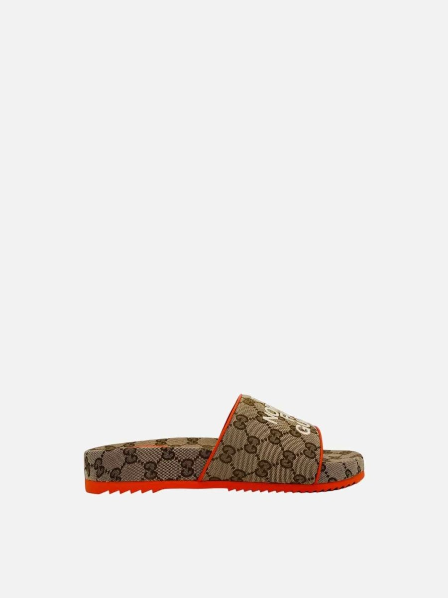 Pre - loved GUCCI GG Supreme Brown w/ Orange Slides 41 at Reems Closet