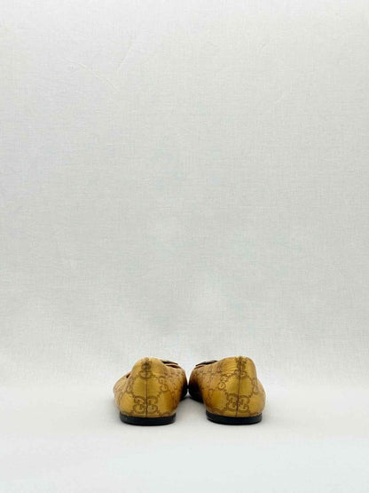 Pre - loved GUCCI Gold GG Logo Size EU 37.5 Ballet Flats at Reems Closet