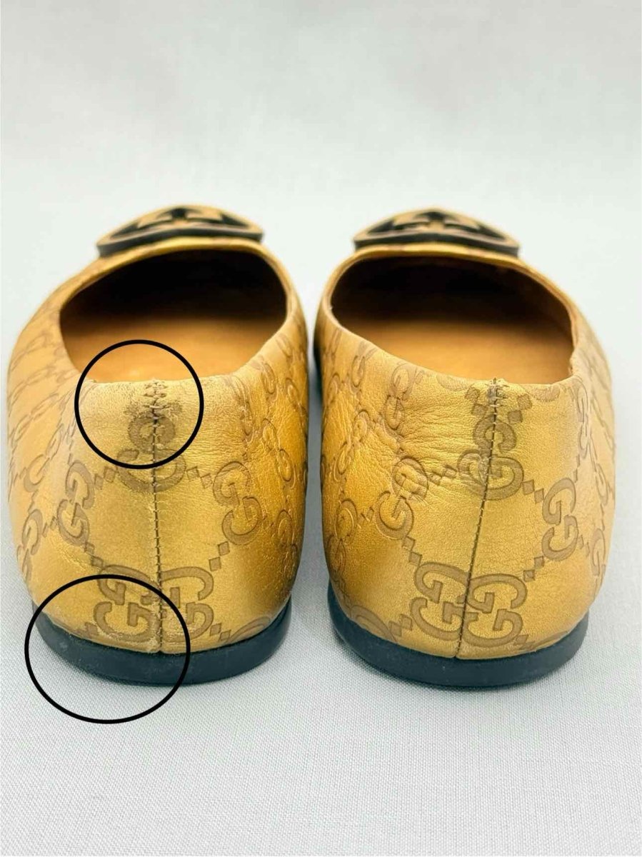 Pre - loved GUCCI Gold GG Logo Size EU 37.5 Ballet Flats at Reems Closet