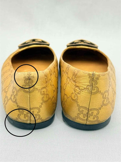 Pre - loved GUCCI Gold GG Logo Size EU 37.5 Ballet Flats at Reems Closet
