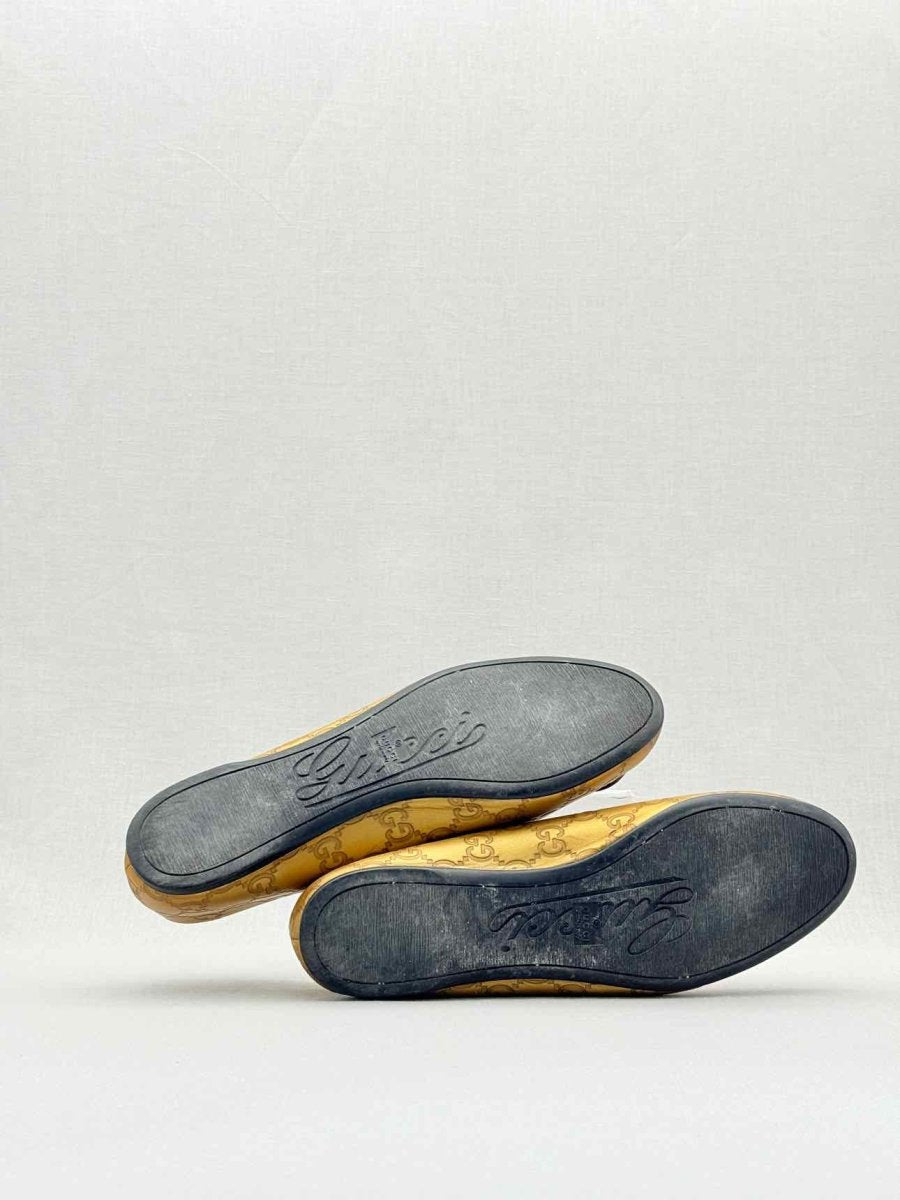 Pre - loved GUCCI Gold GG Logo Size EU 37.5 Ballet Flats at Reems Closet