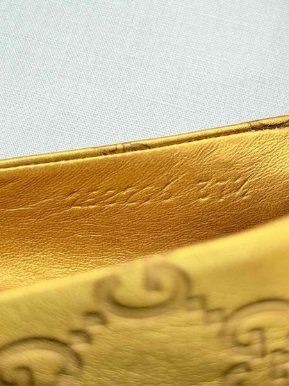 Pre - loved GUCCI Gold GG Logo Size EU 37.5 Ballet Flats at Reems Closet