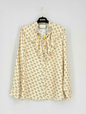 Pre-loved GUCCI Gold w/ Black Invite Stamp Print Size US 6 Shirt at Reems Closet