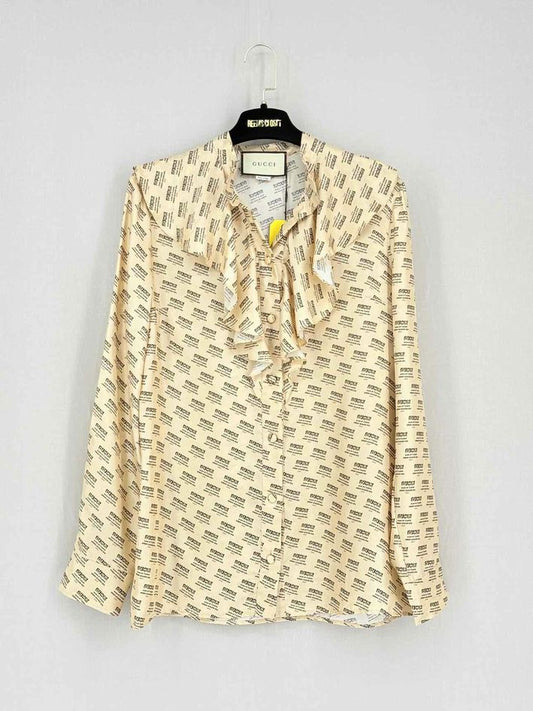 Pre-loved GUCCI Gold w/ Black Invite Stamp Print Size US 6 Shirt at Reems Closet